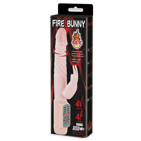 Вибратор с функцией нагрева, ротации и клиторальным отростком Fire Bunny Baile  22 см