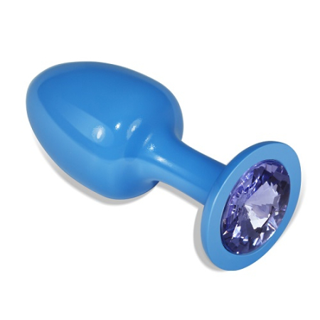 Голубая анальная пробка с фиолетовым кристаллом Rosebud Blue