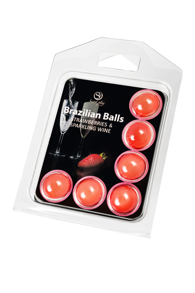 Массажное масло с ароматом клубники и шампанского Secret Play Brazilian Balls (6х4 г)