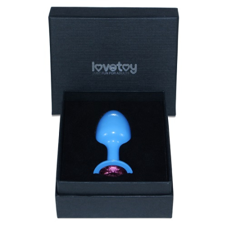 Голубая анальная пробка с розовым кристаллом Rosebud Blue