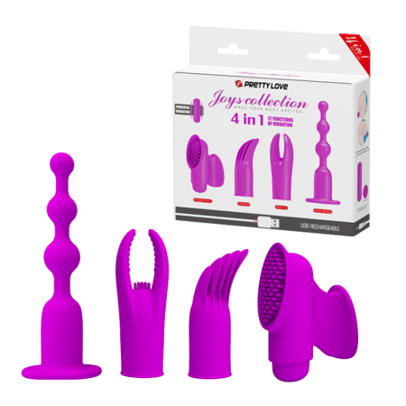 Перезаряжаемый вибростимулятор со сменными насадками Pretty Love