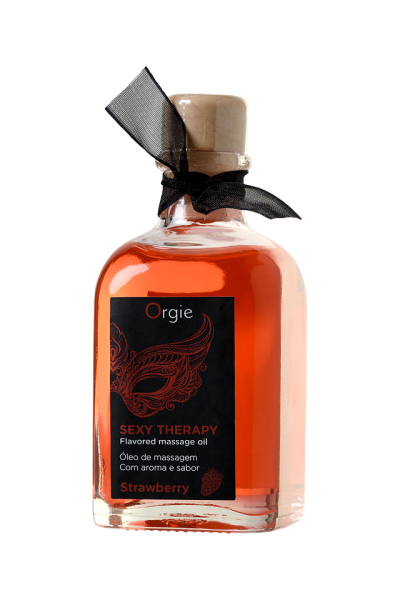 Комплект для сладких игр Orgie Lips (массажное масло для поцелуев, перо) со вкусом клубники (100 мл)