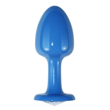 Голубая анальная пробка с прозрачным кристаллом Rosebud Blue