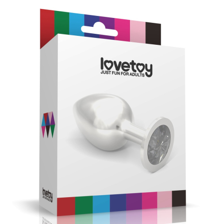 Анальная пробка из стали с кристаллом чёрного цвета Silver Clear Rosebud L