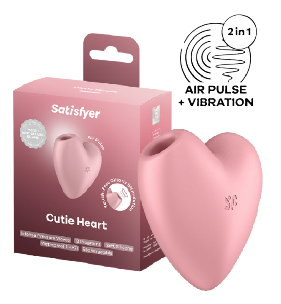 Вакуумно-волновой стимулятор с вибрацией розовый Cutie Heart Satisfyer 