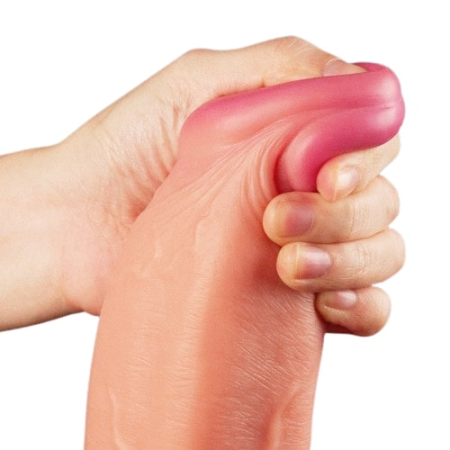 Большой фаллос на присоске с мошонкой Dual Layered Silicone Cock 30 см