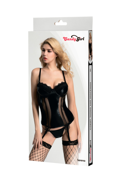 Корсет, стринги и чулки черные Candy Girl Serena, XL