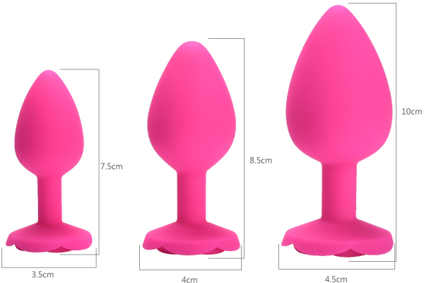 Анальная пробка розовая с ограничителем в форме розочки, размер L