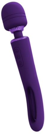 Двусторонний перезаряжаемый вибромассажер с язычком для зоны G фиолетовый WAND Kiku