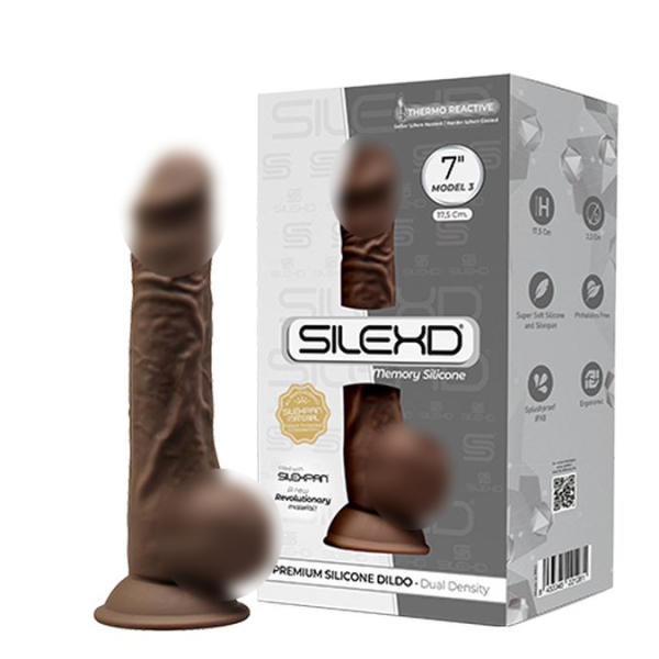 Реалистичный фаллоимитатор с мошонкой на присоске с эффектом памяти коричневый SILEXD Model 3 17,5 см