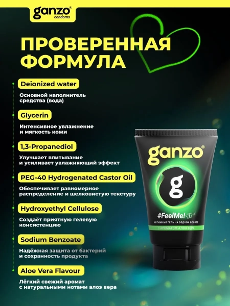 Интимная смазка на водной основе GANZO Feel me лубрикант с ароматом алоэ вера (100 мл)