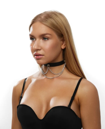 Чокер из натуральной кожи с цепочками 