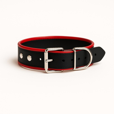 Ошейник с бантиком из эко-кожи черно красный
