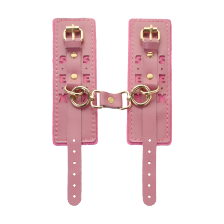 Наручники розовые с надписью SEX (фетр, золото)