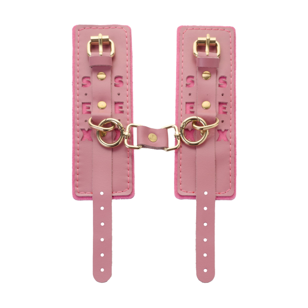 Наручники розовые с надписью SEX (фетр, золото)