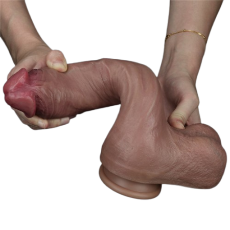 Реалистичный фаллос-мулат с большой мошонкой Lovetoy Silicone Cock 27 см