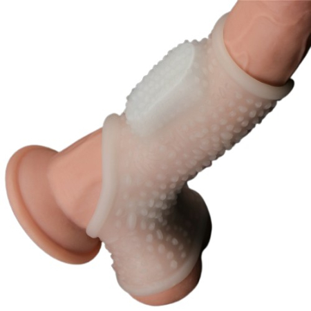 Рельефная вибронасадка на пенис и мошонку Vibrating Drip Knights Ring with Scrotum Sleeve