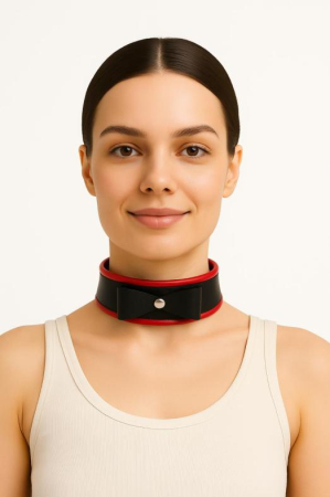 Ошейник с бантиком из эко-кожи черно красный