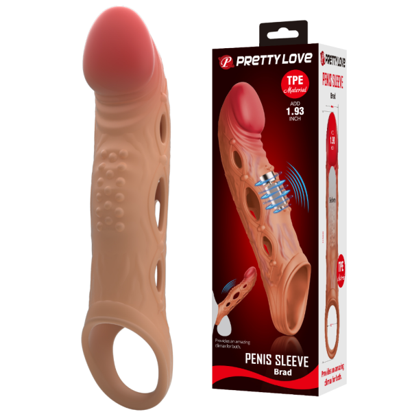 Удлиняющая насадка на пенис с вибрацией Pretty Love Penis Sleeve Brad