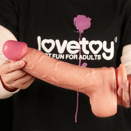 Большой фаллос на присоске с мошонкой Dual Layered Silicone Cock 26 см