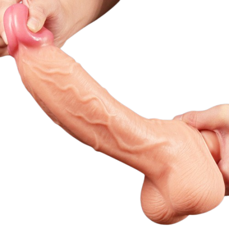 Большой фаллос на присоске с мошонкой Dual Layered Silicone Cock 26 см