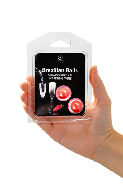 Массажное масло с ароматом клубники и шампанского Secret Play Brazilian Balls (2х4 г)