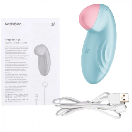 Перезаряжаемый смарт-стимулятор с вибрацией голубой Tropical Tip Satisfyer 