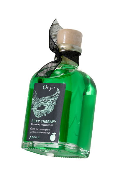 Комплект для сладких игр Orgie Lips (массажное масло для поцелуев, перо) со вкусом яблока (100 мл)