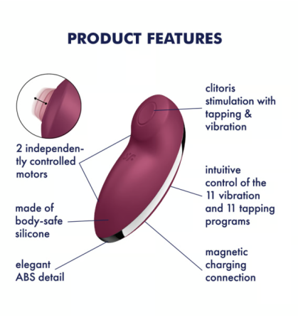 Клиторальный вибростимулятор с пульсацией бордовый Tap аnd Climax 2 Satisfyer 