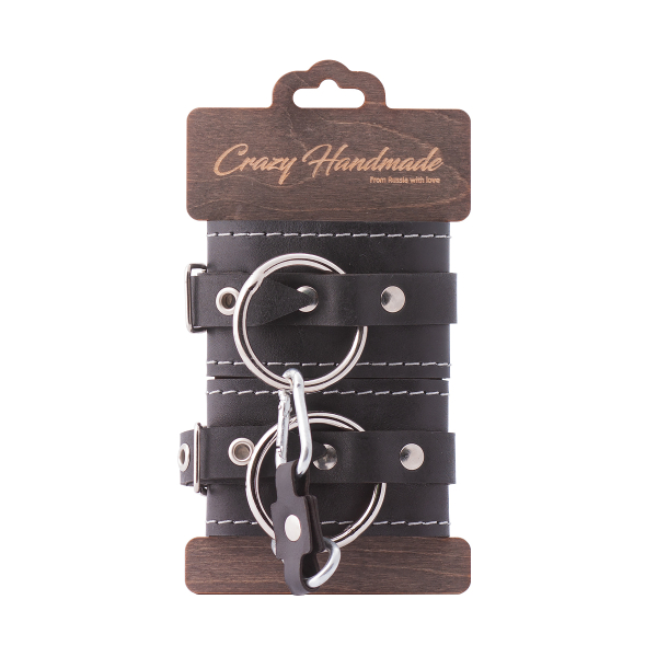 Двухслойные наручники из натуральной кожи с белой строчкой