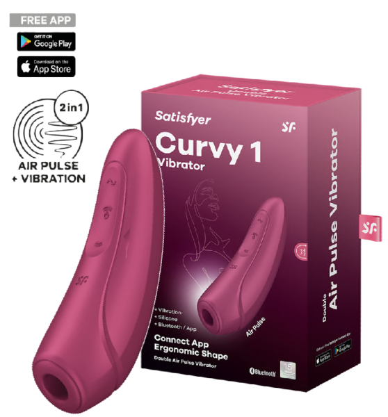 Вакуумный смарт-стимулятор клитора с вибрацией красный Curvy 1+ Satisfyer 