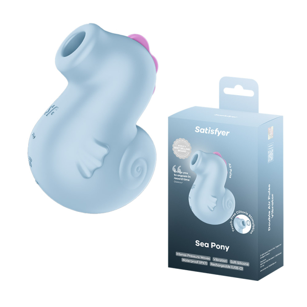 Вакуумно-волновой стимулятор клитора с вибрацией голубой Sea Pony Satisfyer 