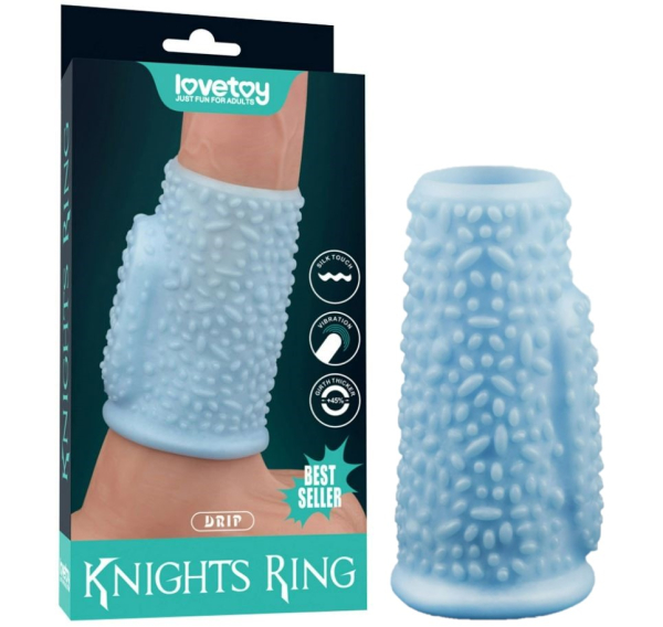 Рельефная вибронасадка на пенис Vibrating Drip Knights Ring Blue