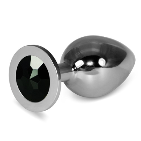 Анальная пробка из стали с кристаллом чёрного цвета Silver Clear Rosebud L