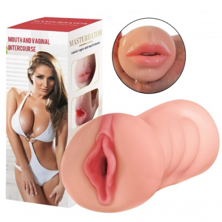 Двойной мастурбатор вагина и ротик с зубками Vagina-Oral sex with teeth 2 в 1