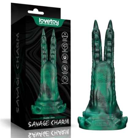 Вибратор в форме лапы с двумя когтями - Double-Claw Vibrating Silicone Dildo Savage Charm 10 режимов вибрации