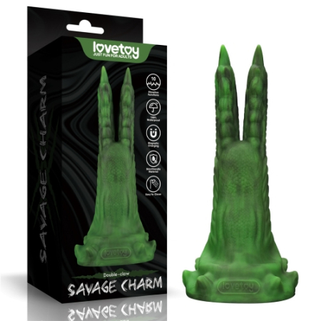 Вибратор в форме лапы с двумя когтями - Double-Claw Vibrating Silicone Dildo Savage Charm 10 режимов вибрации