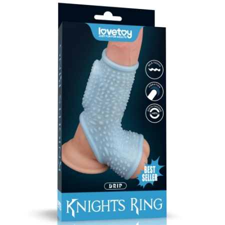 Рельефная вибронасадка на пенис и мошонку Vibrating Drip Knights Ring with Scrotum Sleeve